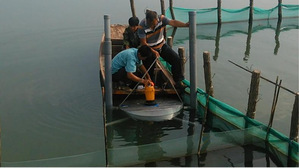 池塘养水机安装作业图